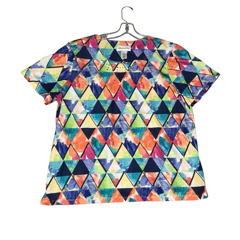 Alfred Dunner Women's Shirt Top XL Short Sleeve Pullover Colorful Side Slits